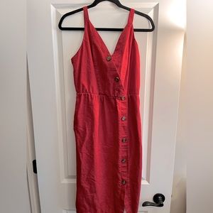 Asymmetrical linen midi button dress
